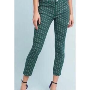 Anthropologie Butterfly Stretch Pixie Skinny Pants Green Navy Blue Size 4